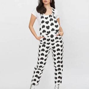 NWT Lazy Oaf Monochrome Love Heart Overalls